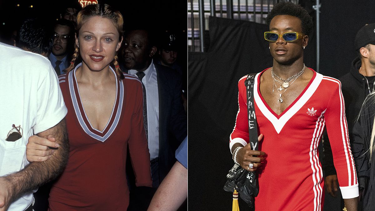 The 16-year-old Madonna's son wears a piece from the new Gucci and Adidas collection inspired by a suit the singer wore on a red carpet almost 30 years ago